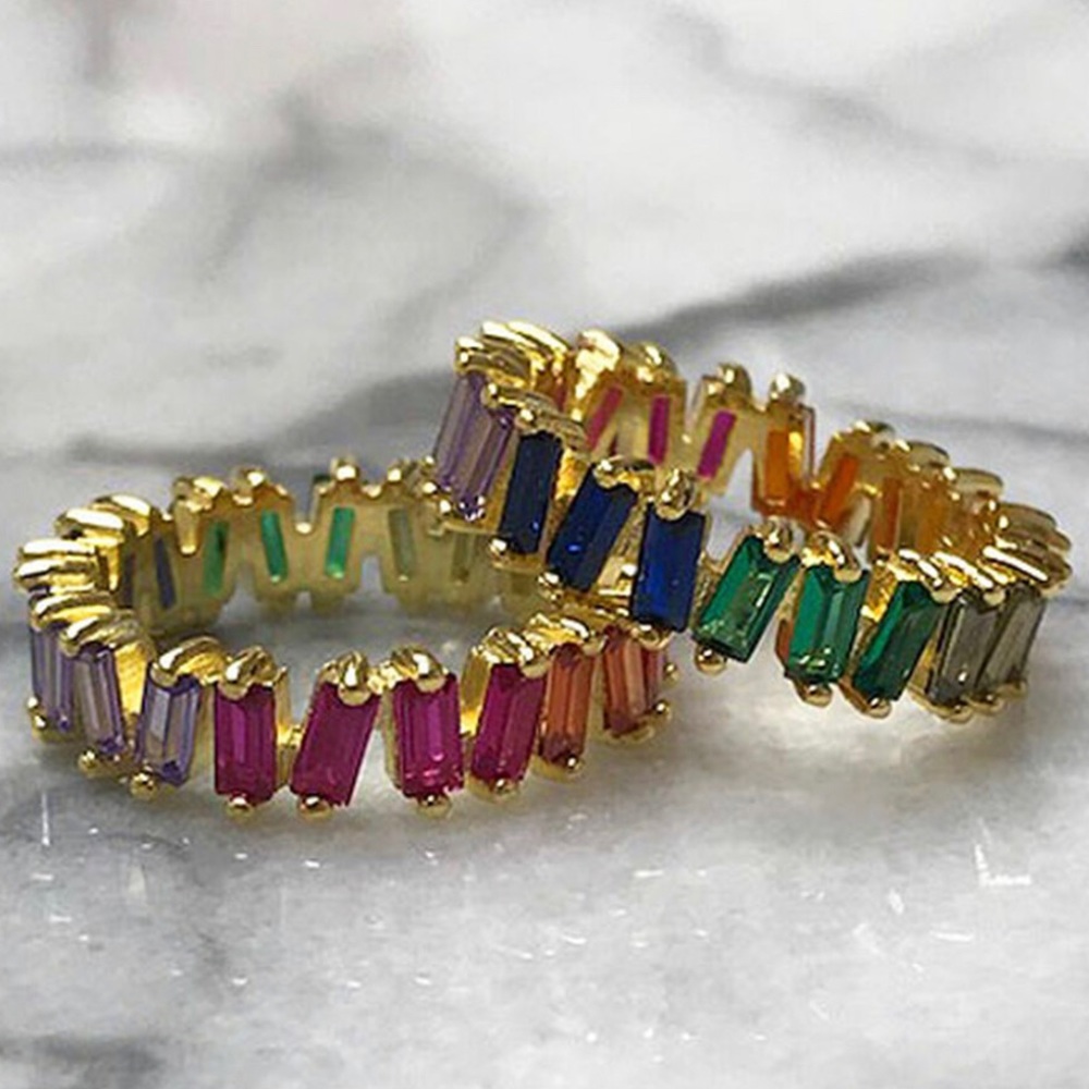 Rainbow Baguette Cubic Zirconia Ring-sz 7